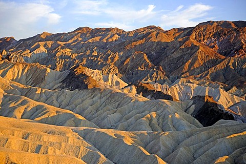 Rock formations on Zabriske Point in the evening light, Death Valley National Park, California, USA, North America