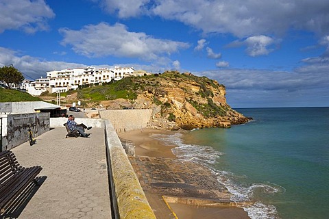 Town view with beach, Burgau, Algarve, Portugal, Europe