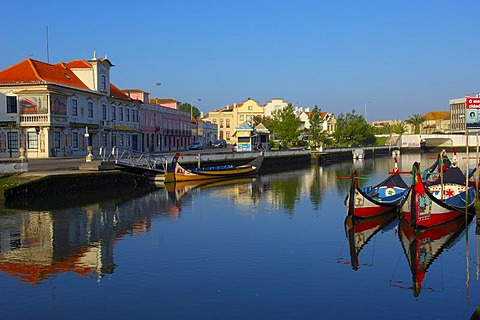 Traditional boats "Moliceiros", Canal central, Aveiro, Beiras region, Portugal, Europe