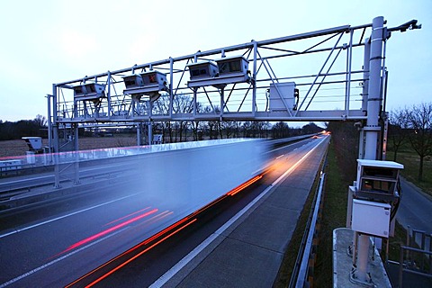 Tollgate, Autobahn Toll Collection, German highway A3 near Hamminkeln, Niederrhein, North Rhine-Westphalia, Germany, Europe