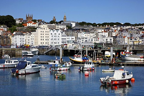 Sailboats in the marina, main port, St. Peter Port, Guernsey, Channel Islands, Europe