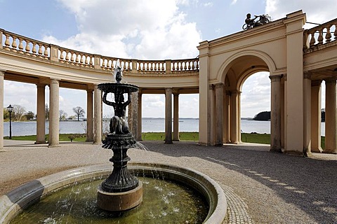 Colonnades at the entrance to the orangery, Schloss Schwerin Castle, Schwerin, Mecklenburg-Western Pomerania, Germany, Europe