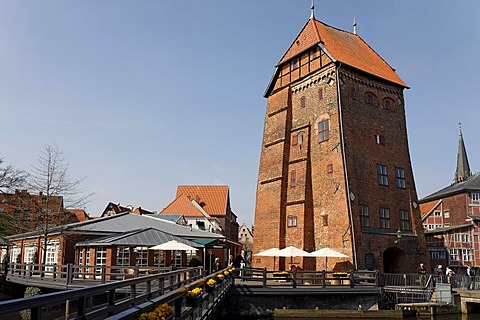 Historical storage tower, now guesthouse of the Bergstroem four-star hotel, old town, Lueneburg, Lower Saxony, Germany, Europe