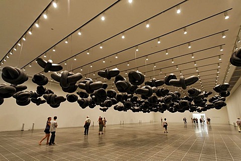 Truck tyre tubes as cloud ceiling, spatial installlation by Michael Sailstorfer, Kunstsammlung Nordrhein-Westfalen, arts collection of North Rhine-Westphalia, K 20, reopening in 2010, Duesseldorf, North Rhine-Westphalia, Germany, Europe