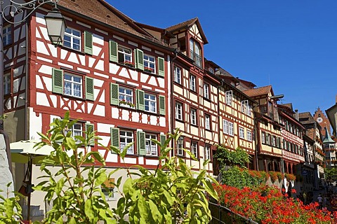 Half-timbered houses on Steigstrasse street in Meersburg on Lake Constance, Baden-Wuerttemberg, Germany, Europe
