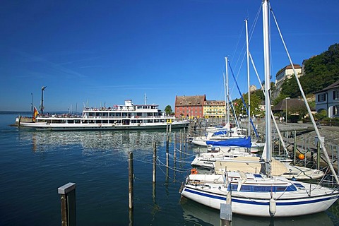 Cruise ship in the port of Meersburg, Lake Constance, Baden-Wuerttemberg, Germany, Europe