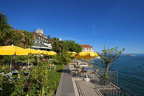 Garden of the Hotel Wilder Mann in Meersburg, Lake Constance, Baden-Wuerttemberg, Germany, Europe