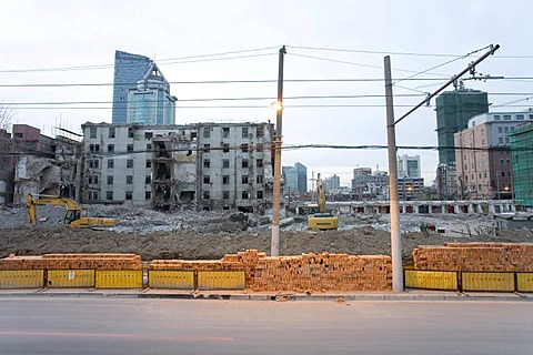 Demolition area, urban redevelopment, Shanghai, China, Asia