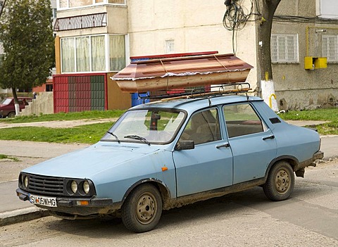 Coffin on a Dacia car, Romania, Europe