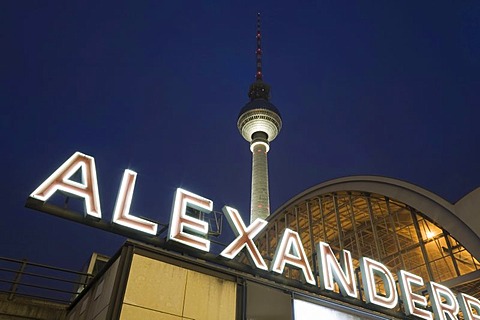 Alexanderplatz S-train station and the Fernsehturm television tower, Berlin, Germany, Europe