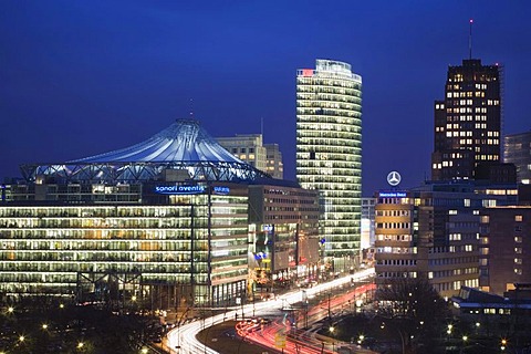 Potsdamer Platz square with DB Tower, Sony Center and Kollhoff Tower, Berlin, Germany, Europe