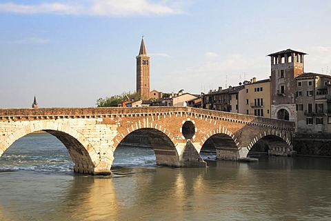 Ponte Pietra bridge, Verona, Veneto, Italy, Europe