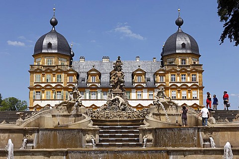 Cascade and fountains, Schloss Seehof castle, Memmelsdorf, Upper Franconia, Franconia, Bavaria, Germany, Europe