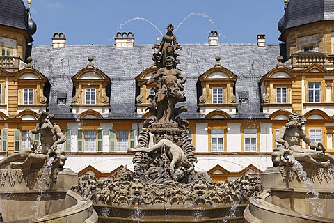 Cascade and fountains, Schloss Seehof castle, Memmelsdorf, Upper Franconia, Franconia, Bavaria, Germany, Europe