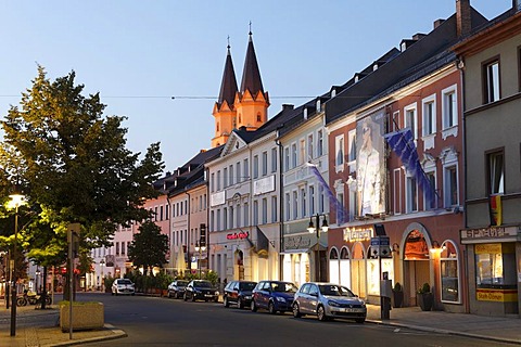 Ludwigstrasse street with St. Michaelis church, Hof, Upper Franconia, Franconia, Bavaria, Germany, Europe