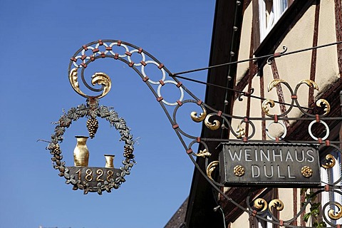 Restaurant sign, Sommerhausen, Mainfranken, Lower Franconia, Franconia, Bavaria, Germany, Europe