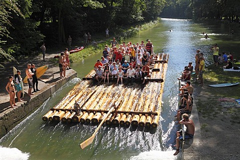Isar-raft on the Isar Flosskanal canal, Thalkirchen, Munich, Upper Bavaria, Bavaria, Germany, Europe