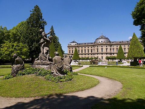 Wuerzburg Residence, Baroque palace, Court Garden, Wuerzburg, Bavaria, Germany, Europe