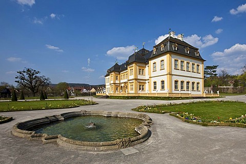 Schloss Veitshoechheim castle and Hofgarten palace gardens, castle of the Wuerzburg prince-bishops, built 1680-1682 by Heinrich Zimmer, Wuerzburg district, Bavaria, Germany, Europe