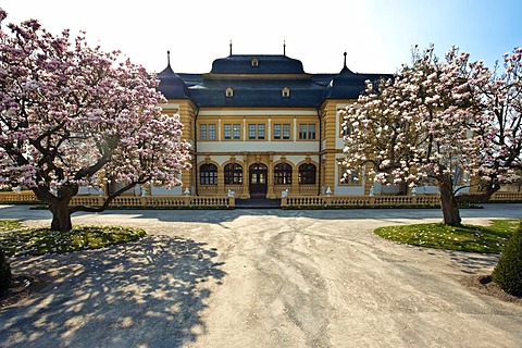 Schloss Veitshoechheim castle and Hofgarten palace gardens, castle of the Wuerzburg prince-bishops, built 1680-1682 by Heinrich Zimmer, Wuerzburg district, Bavaria, Germany, Europe