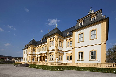 Schloss Veitshoechheim castle and Hofgarten palace gardens, castle of the Wuerzburg prince-bishops, built 1680-1682 by Heinrich Zimmer, Wuerzburg district, Bavaria, Germany, Europe