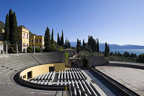 Open-air theater on the Vittoriale degli Italiani site, the shrine of Italian victories, built as an Italian victory monument, property of the Italian poet Gabriele D'Annunzio, Gardone Riviera, Lake Garda, Italy, Europe