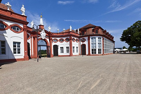 Entrance and orangery of Seehof Palace and Park, Memmelsdorf, Upper Franconia, Bavaria, Germany, Europe