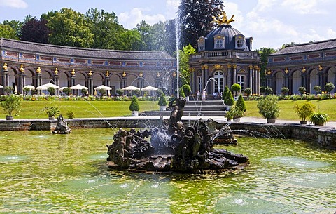 Water garden, park, Neues Schloss Castle and orangery, Hermitage near Bayreuth, Upper Franconia, Franconia, Bavaria, Germany, Europe