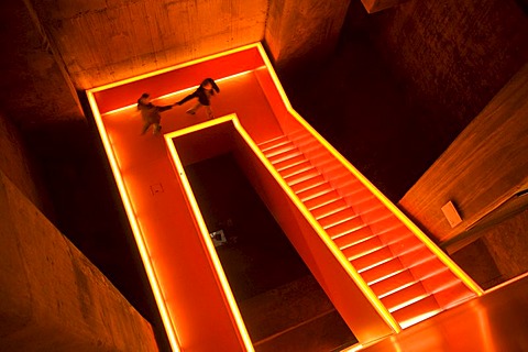 On the stairs of former coal washing plant in the colliery Zeche Zollverein, now Ruhr Museum, UNESCO World Cultural Heritage, Essen, North Rhine-Westphalia, Germany, Europe