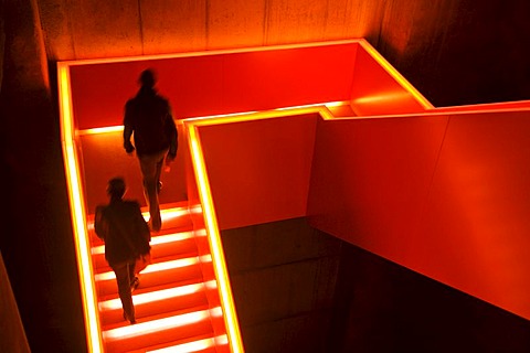 On the stairs of former coal washing plant in the colliery Zeche Zollverein, now Ruhr Museum, UNESCO World Cultural Heritage, Essen, North Rhine-Westphalia, Germany, Europe