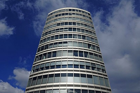 The Delphihaus, a modern office building against a blue sky with clouds, Leipziger Platz, Nuremberg, Middle Franconia, Bavaria, Germany, Europe