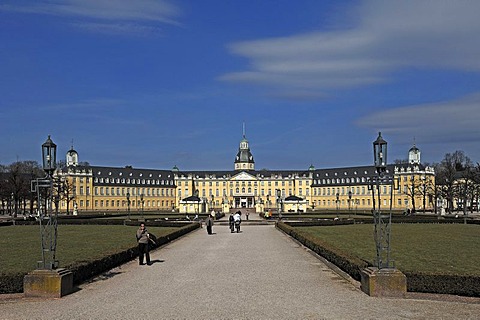 The Karlsruhe Schloss castle, built in 1715 as the residence of the Margrave Karl Wilhelm of Baden-Durlach, Schlossplatz square, Karlsruhe Baden-Wuerttemberg, Germany, Europe