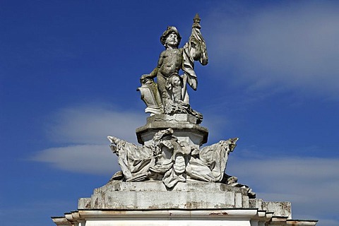 Figure at the entrance of Schloss Karlsruhe palace, 1715, Karlsruhe, Baden-Wuerttemberg, Germany, Europe