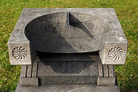 Replica of an ancient Roman sundial called "Scaphe", dated around 75 AD, at the park of Badenweiler, Baden-Wuerttemberg, Germany, Europe