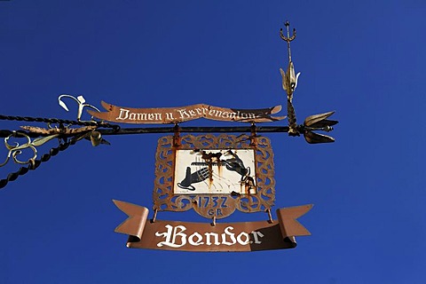 Old hanging sign of a barber, Schnaittach, Middle Franconia, Bavaria, Germany, Europe