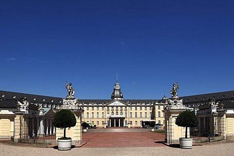 Front view of Schloss Karlsruhe castle, Schlossbezirk 10, Karlsruhe, Baden-Wuerttemberg, Germany, Europe