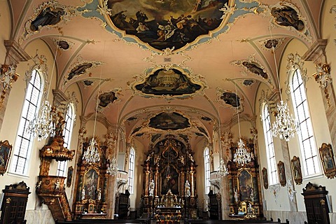 Interior of the Catholic Baroque church of St. Martin, Kirchstrasse, Riegel am Kaiserstuhl, Baden-Wuerttemberg, Germany, Europe