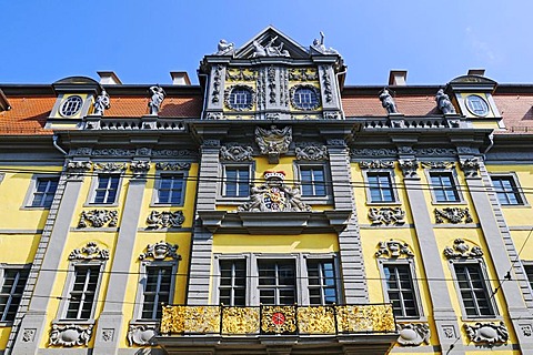 Baroque stucco facade of the Angermuseum, formerly Erfurt Weigh-house or kurmainzischer Packhof, Am Anger, Erfurt, Thuringia, Germany, Europe