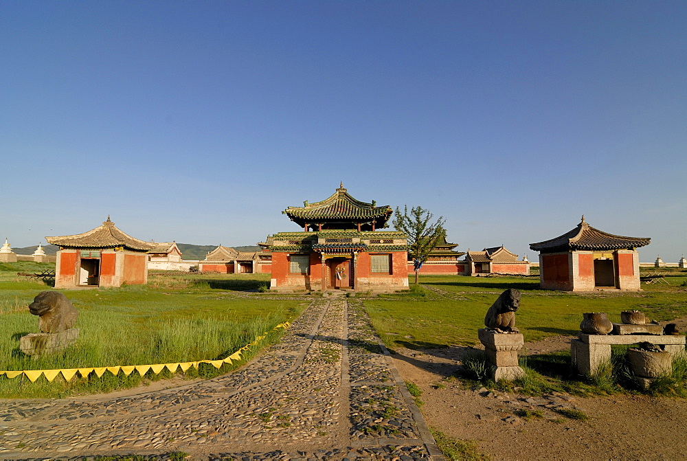 Temples inside the Erdene Zuu Khiid Monastery, Karakorum, Kharkhorin, Oevoerkhangai province, Mongolia, Asia