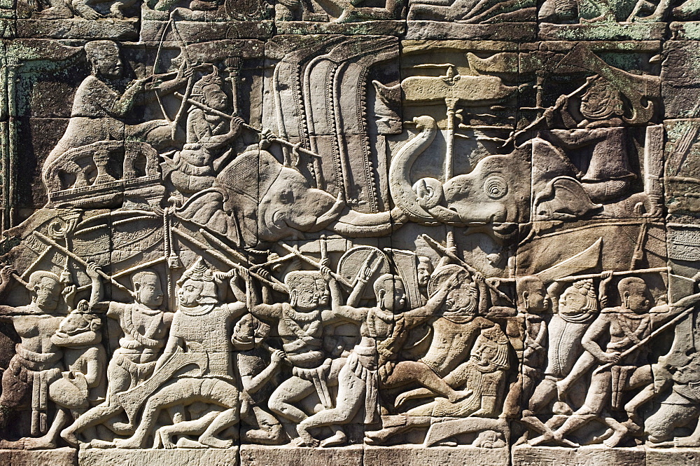 Relief, Bayon Temple, Angkor temples, Siem Reap, Cambodia, Indochina, Southeast Asia