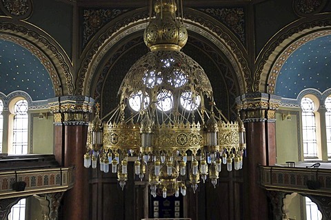 Interior view, chandelier, synagogue, Sofia, Bulgaria, Europe