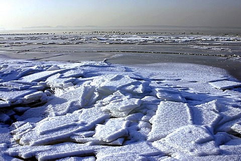 Ice on frozen lake, Chiemsee lake, Chiemgau, Upper Bavaria, Germany, Europe