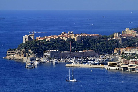 Old town rock with Oceanographic Museum, Cathedral and Ducal Palace, Port Hercule, Monaco, Cote d'Azur, Mediterranean, Europe