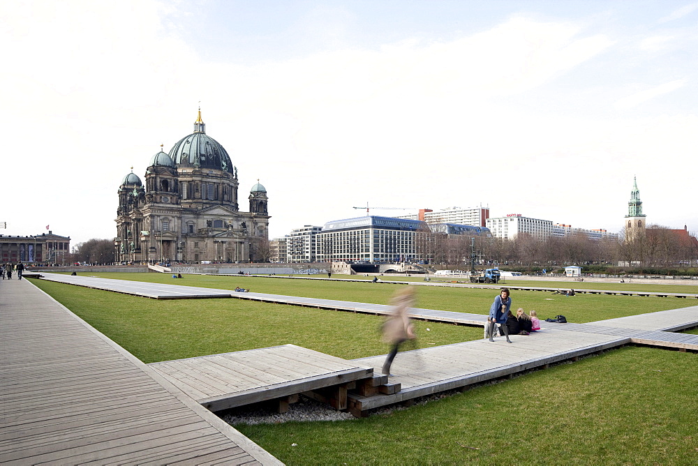 Schlossplatz square, temporary use as a park, Berliner Dom cathedral in the back, Mitte district, Berlin, Germany, Europe