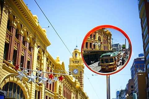 Tram in front of the station in Melbourne, Victoria, Australia