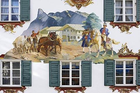 Mural painting in Oberammergau, Bavaria, Germany, Europe