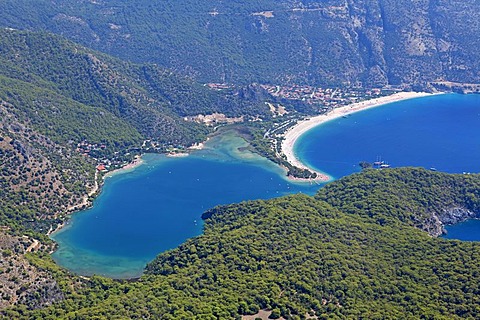 Aerial view, Oeluedeniz Bay near Fethiye, west coast of Turkey, Asia