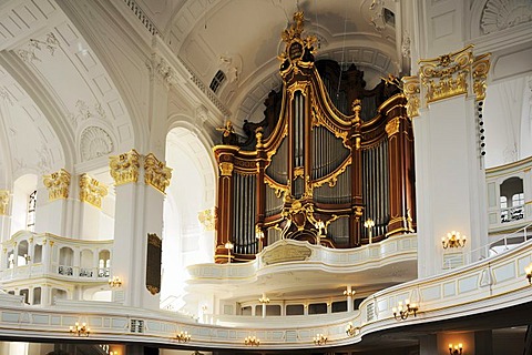 Interior view of the baroque St. Michaelis Church with organ, Hamburg, Germany, Europe