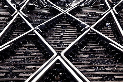 Railway tracks and switches or turnouts of the Deutsche Bahn AG at Frankfurter Hauptbahnhof, Frankfurt's main railway station, Frankfurt am Main, Hesse, Germany, Europe