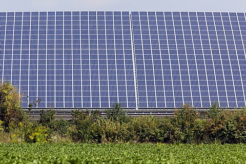 Solar energy system in an open area near Plattling, Bavaria, Germany, Europe